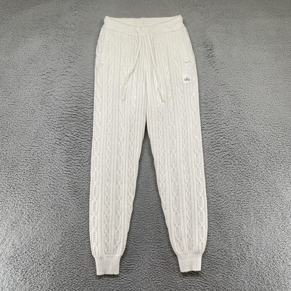 Alo Cable Knit Bliss Joggers Womens Small Cable Knit Elastic Waist Lounge Cozy